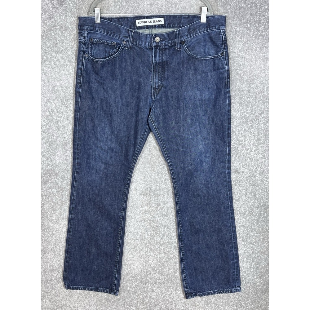 Express Rocco Slim Fit Boot Cut Jeans Mens Sz 38x32 Blue Dark Wash Cotton Denim